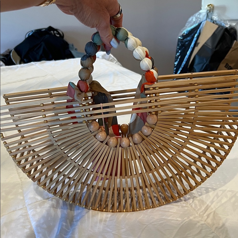 Cult Gaia Tan Bamboo Bag with Beaded Handle
